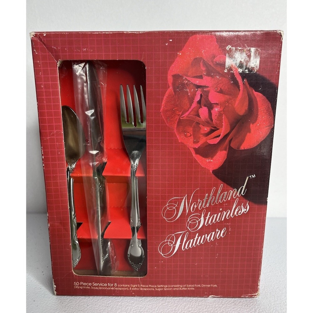 Vtg‎ Northland Stainless Flatware 50 Piece Set Mansion Park Pattern